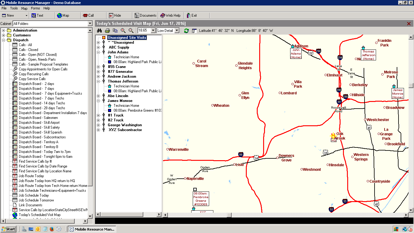 Today's Scheduled Visit Map - Low Detail