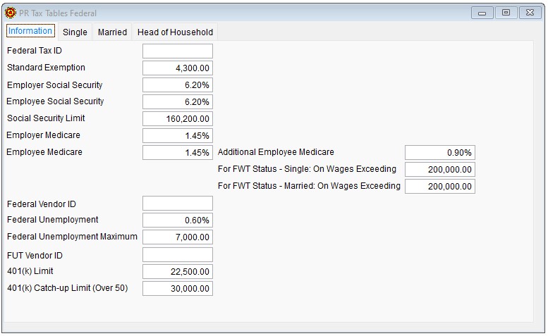 2023 PR Tax Tables Federal - Information tab