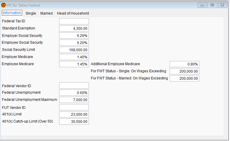 2024 PR Tax Tables Federal - Information tab